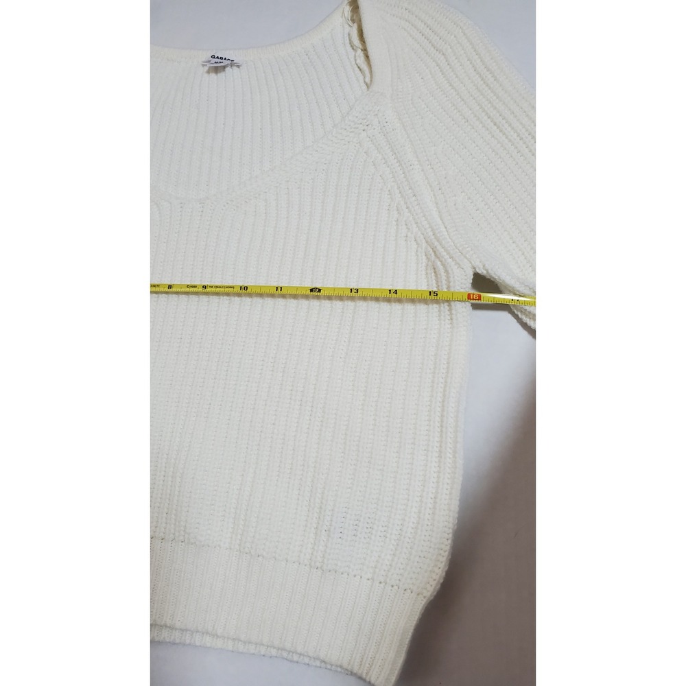 Garage‎ Cream Cropped Knit Sweater Long Sleeve Scoop Neck Ribbed Top - Picture 12 of 14